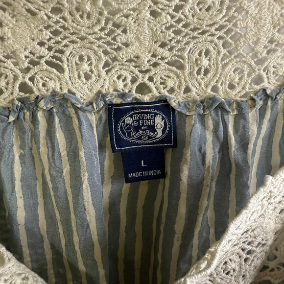 Vintage Irving & Fine Striped  Top with Crochet detail on Top Blue/Grey With - Picture 4 of 6